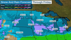 Weather map of the Great Lakes